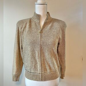 St. John Sport by Marie Gray Gold Studded Front Zip Wool Blend Sweater Cardigan